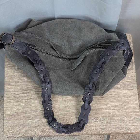 Free People Charcoal and Navy Shoulder Bag Boho Leather Western - Picture 15 of 16